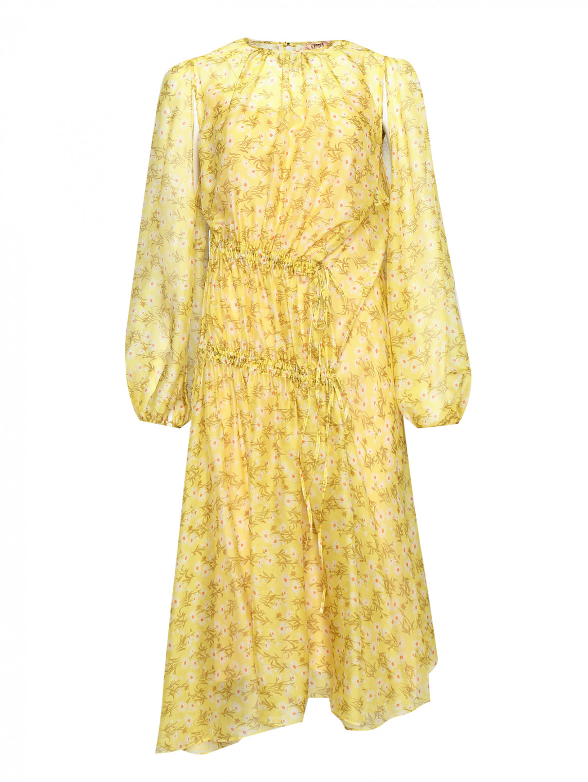 Платье из шелка с цветочным принтом N21  –  Общий вид  – Цвет:  Желтый