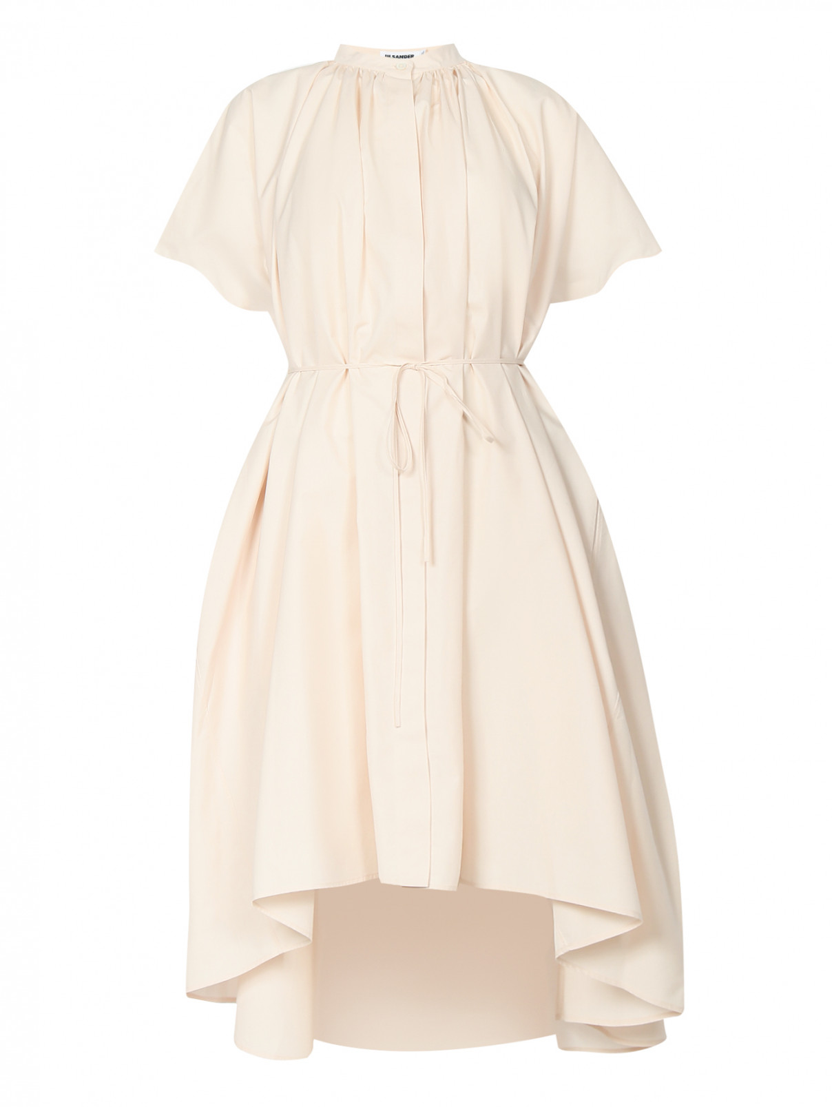Платье из хлопка асимметричного кроя с короткими рукавами Jil Sander  –  Общий вид  – Цвет:  Розовый
