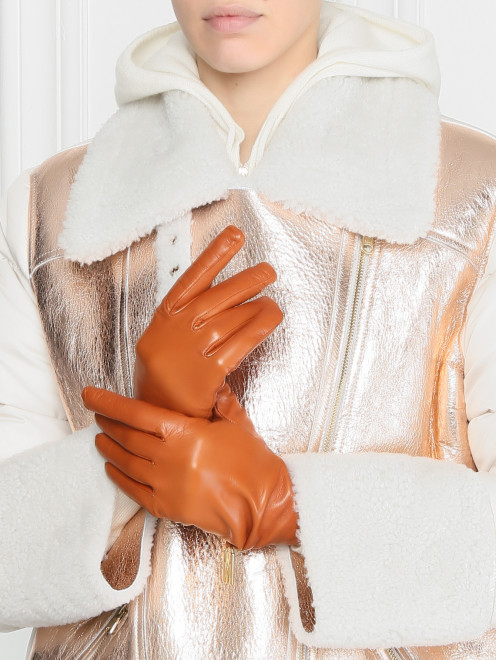 Перчатки из кожи с металлическим декором Moschino - МодельОбщийВид