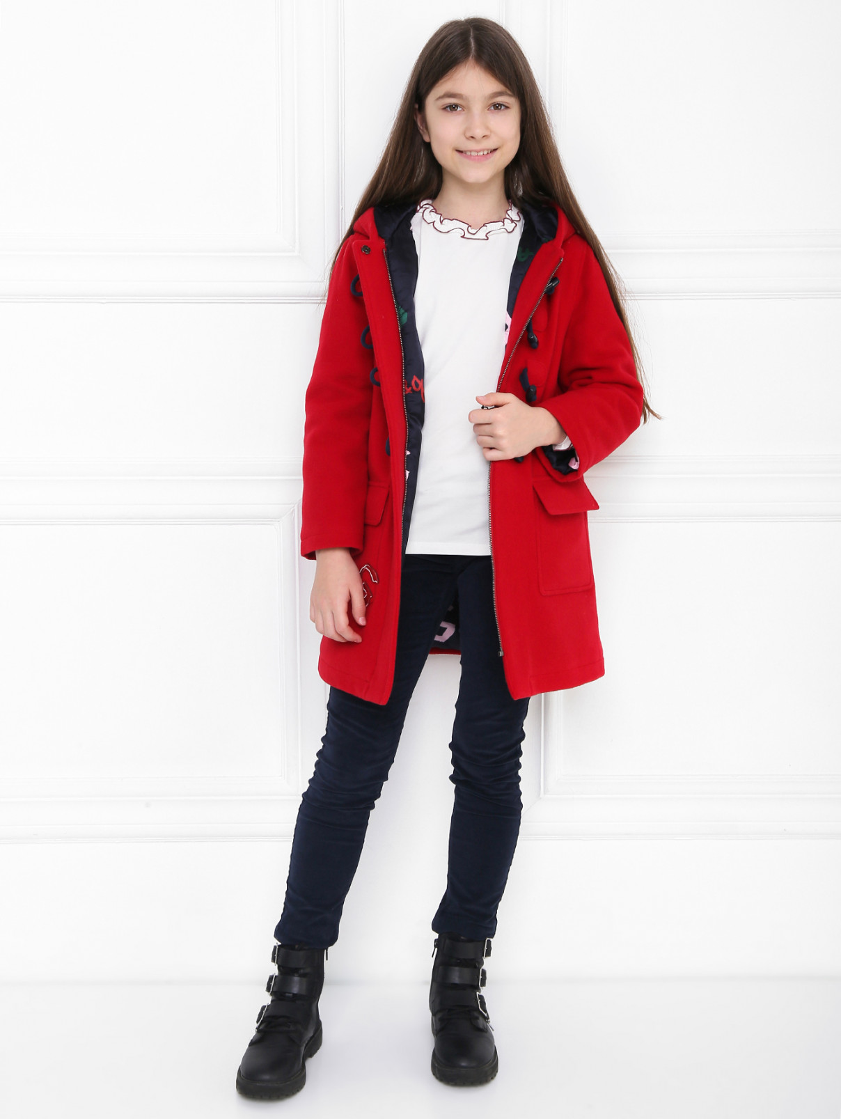 Утепленное пальто с карманами Dolce & Gabbana  –  МодельОбщийВид  – Цвет:  Красный