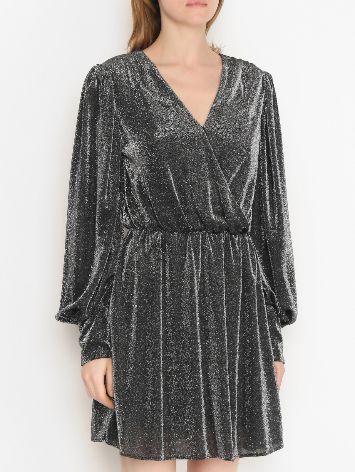 Платье-мини с люрексом на запах SILVIAN HEACH  –  МодельВерхНиз  – Цвет:  Серый
