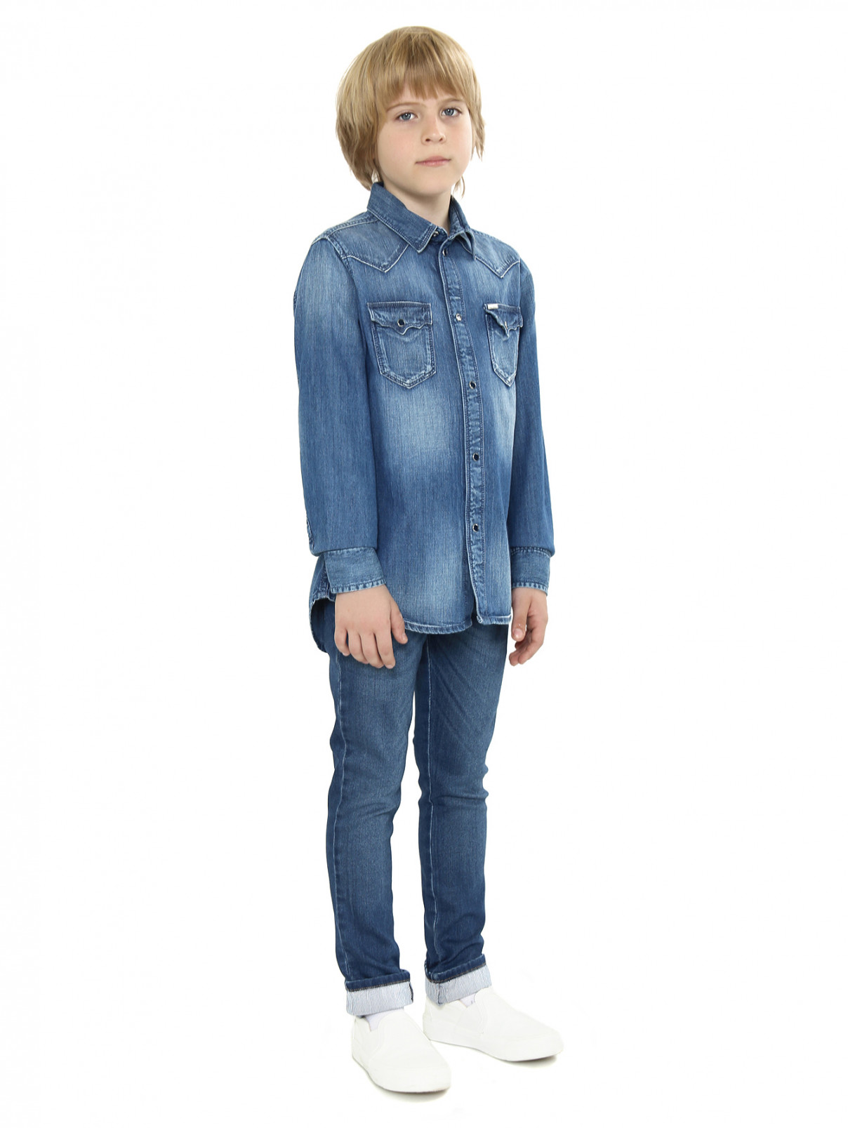 Рубашка из денима с нагрудными карманами Diesel  –  Модель Общий вид  – Цвет:  Синий