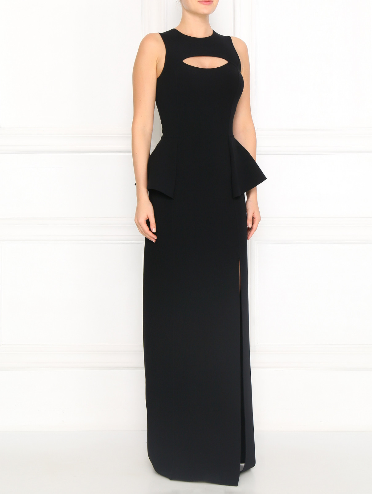 Платье-макси из шерсти с вырезом на спине Michael Kors  –  Модель Общий вид  – Цвет:  Черный