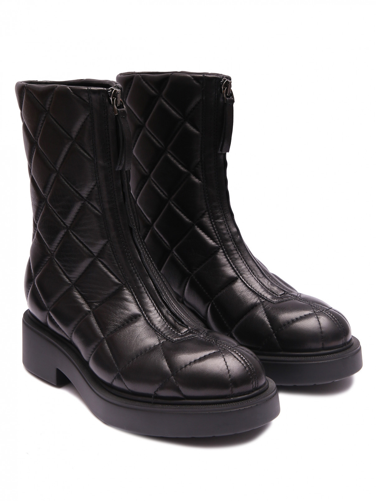 Стеганые ботинки из кожи на молнии Vittorio Virgili  –  Общий вид  – Цвет:  Черный