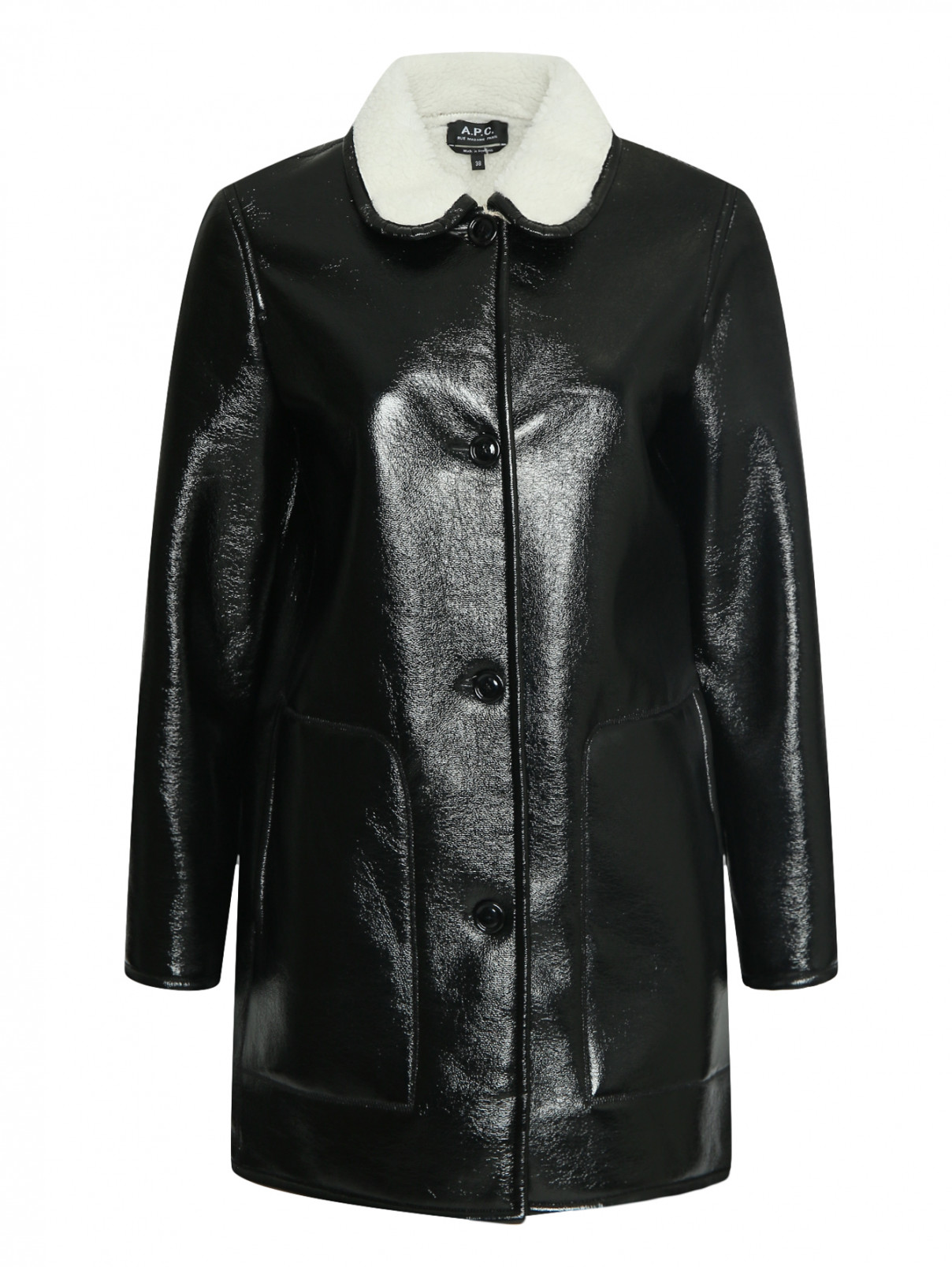 Пальто с контрастным воротником A.P.C.  –  Общий вид  – Цвет:  Черный