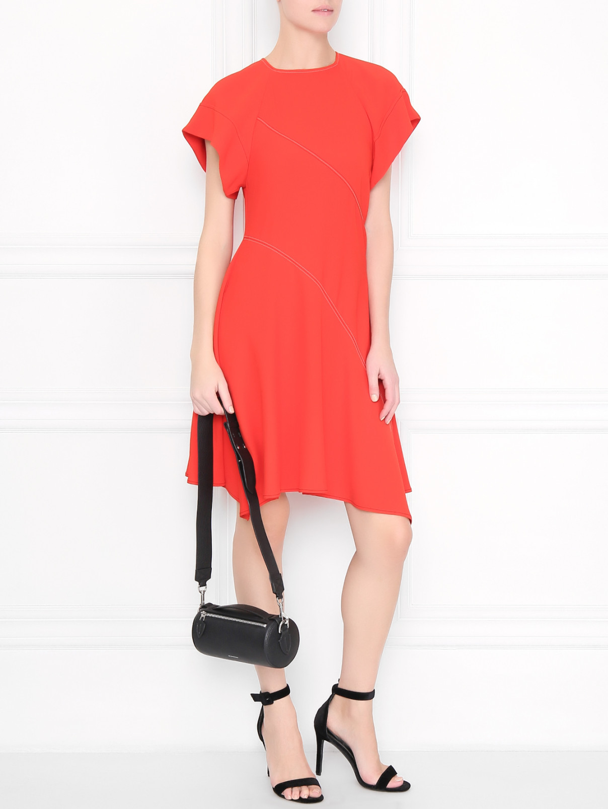 Платье-миди, из вискозы, с контрастной строчкой Sportmax  –  МодельОбщийВид  – Цвет:  Красный