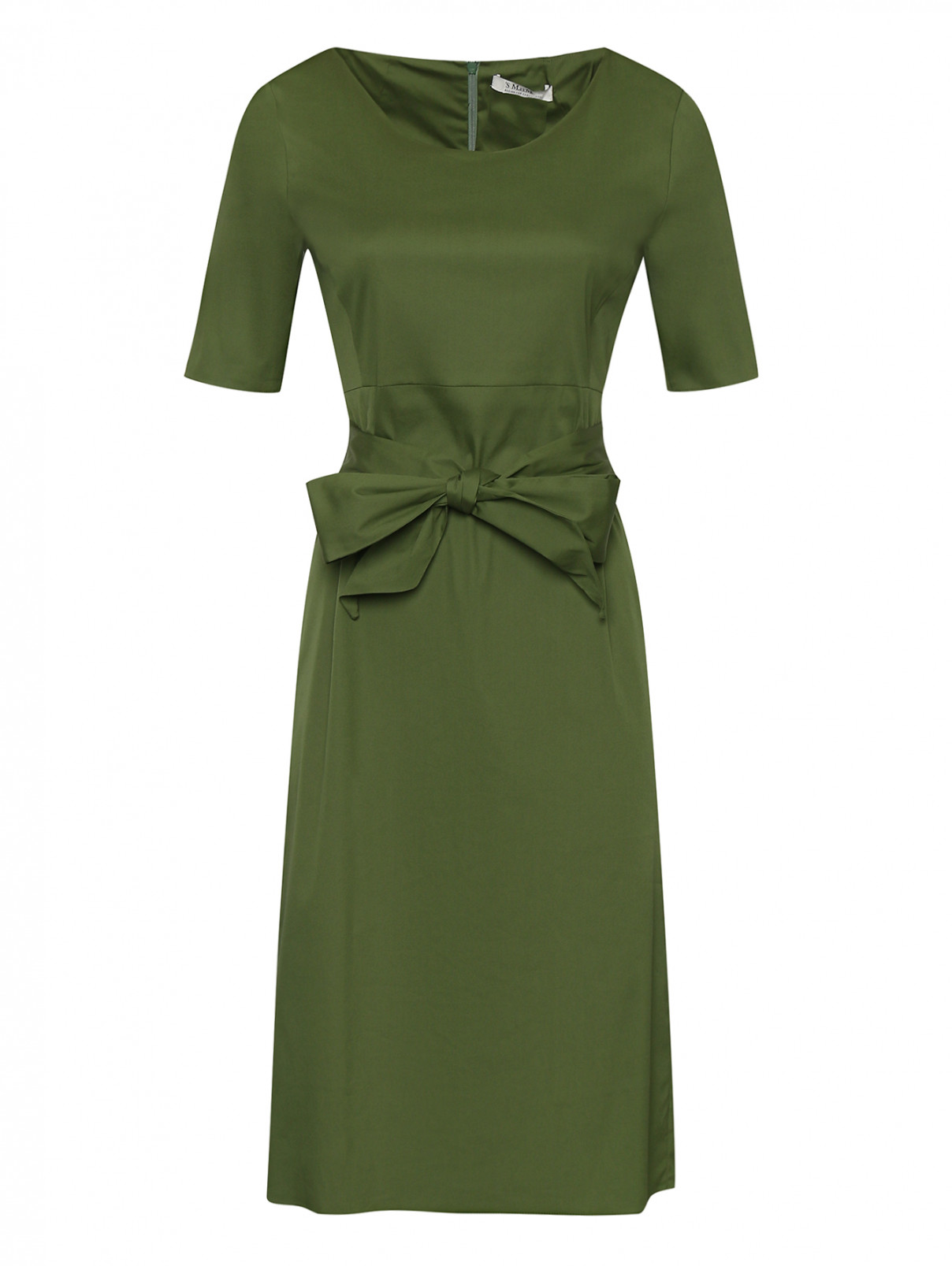 Платье-миди из смешанного хлопка с поясом Max Mara  –  Общий вид  – Цвет:  Зеленый