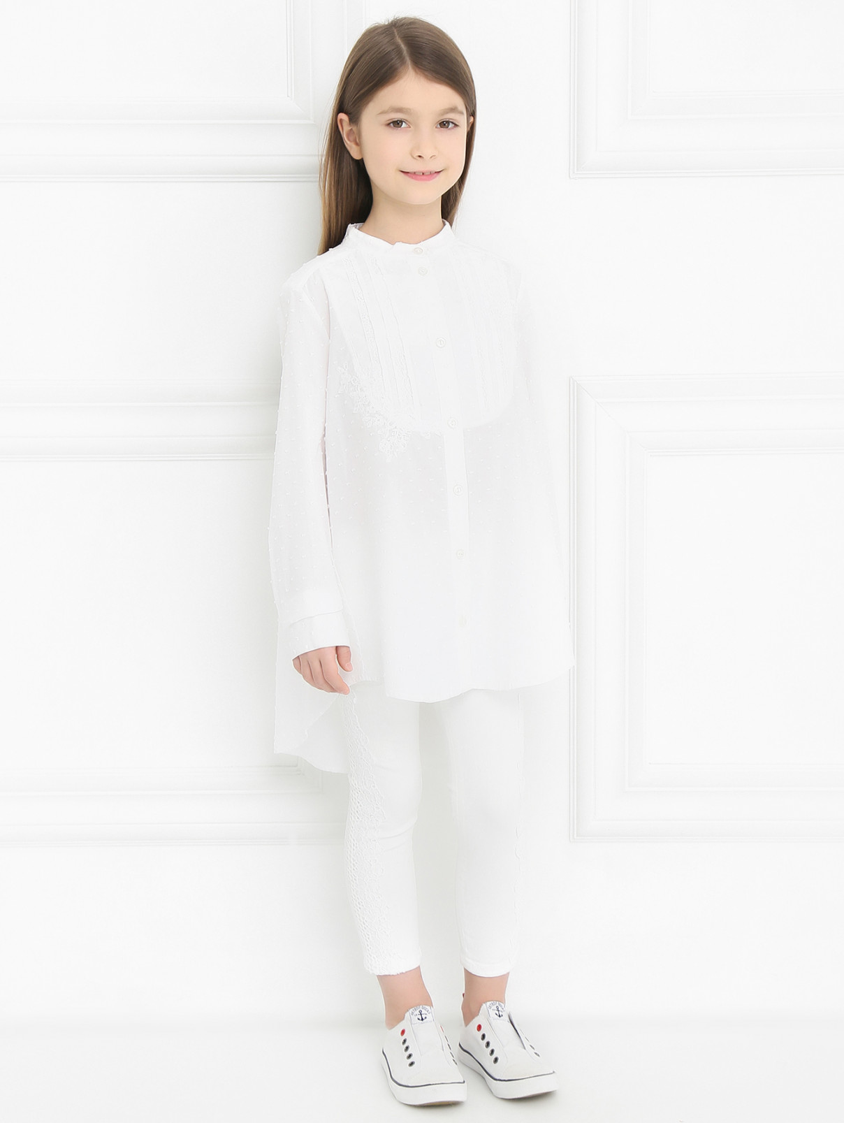 Блуза из хлопка с кружевом Ermanno Scervino Junior  –  Модель Общий вид  – Цвет:  Белый