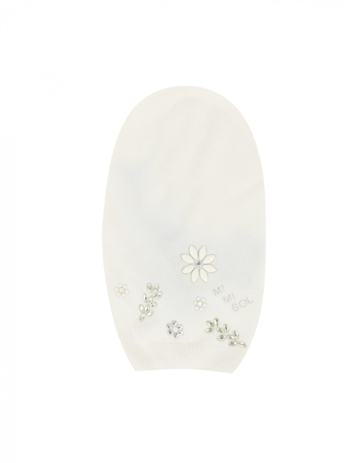 Шапка из смешанной шерсти декорированная кристаллами MiMiSol  –  Общий вид  – Цвет:  Белый