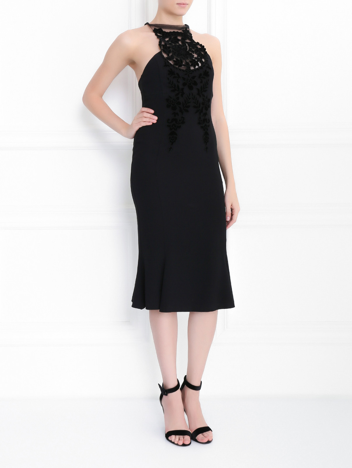 Платье-футляр с вставкой из кружева Emporio Armani  –  Модель Общий вид  – Цвет:  Черный