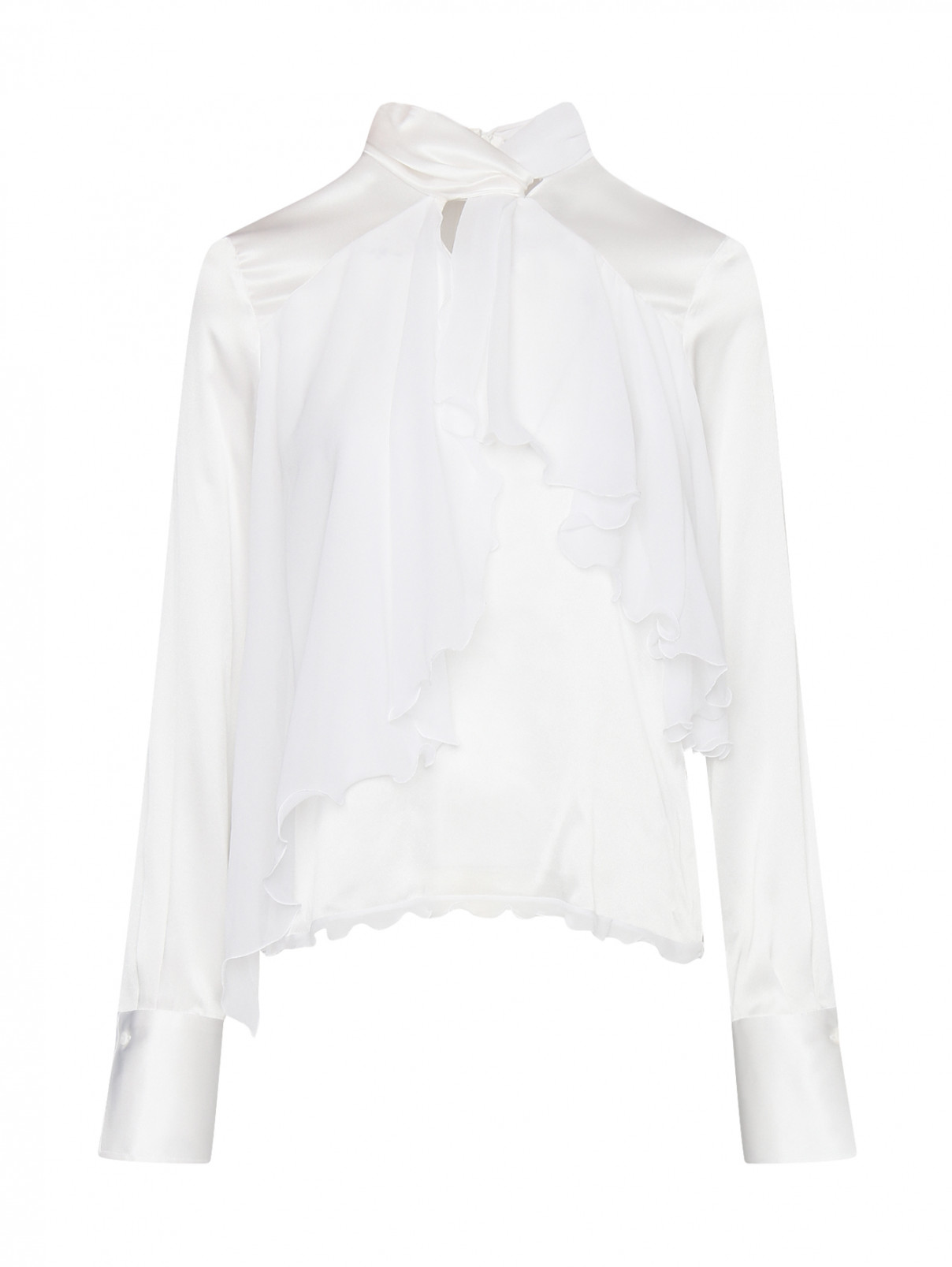 Шелковая блуза с воланом и увеличенными манжетами Ermanno Scervino  –  Общий вид  – Цвет:  Белый
