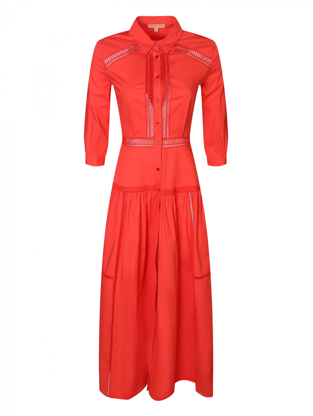 Платье-макси из хлопка с короткими рукавами Ermanno Scervino  –  Общий вид  – Цвет:  Красный