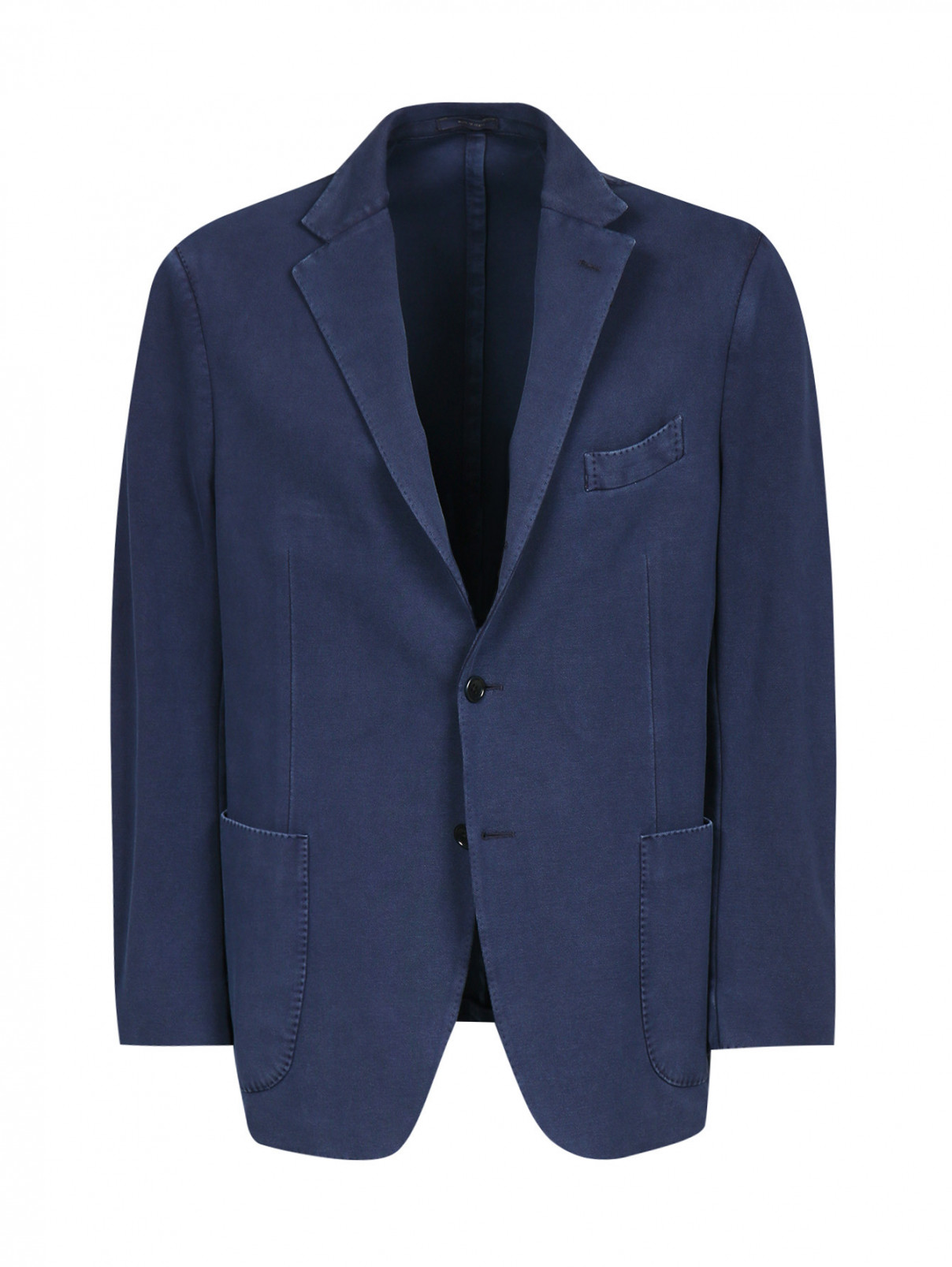 Пиджак однобортный из хлопка и льна Brooks Brothers  –  Общий вид  – Цвет:  Синий