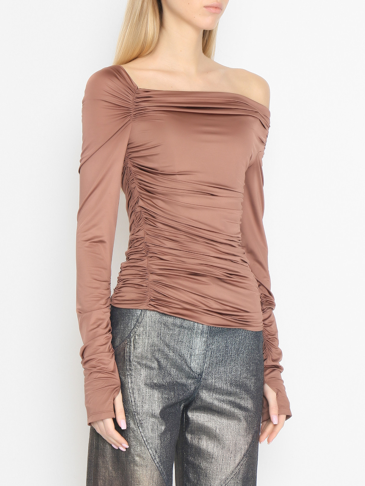 Джемпер со сборками Helmut Lang  –  МодельВерхНиз  – Цвет:  Коричневый