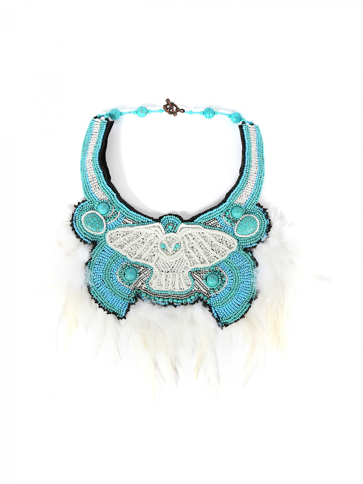 Ожерелье из бисера с перьями Евгения Линович  –  Общий вид  – Цвет:  Синий