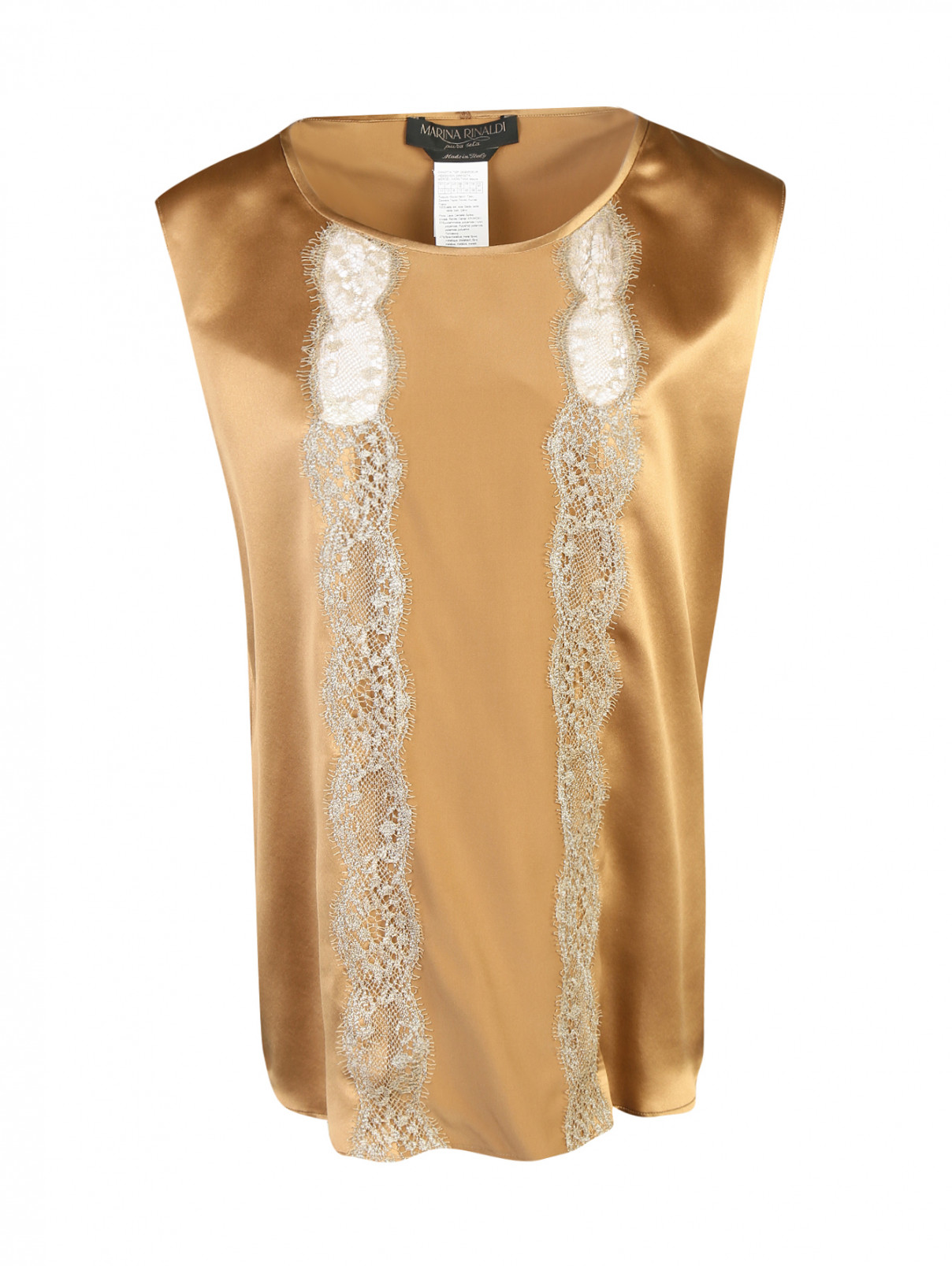 Блуза из шелкового атласа с кружевом Marina Rinaldi  –  Общий вид  – Цвет:  Бежевый