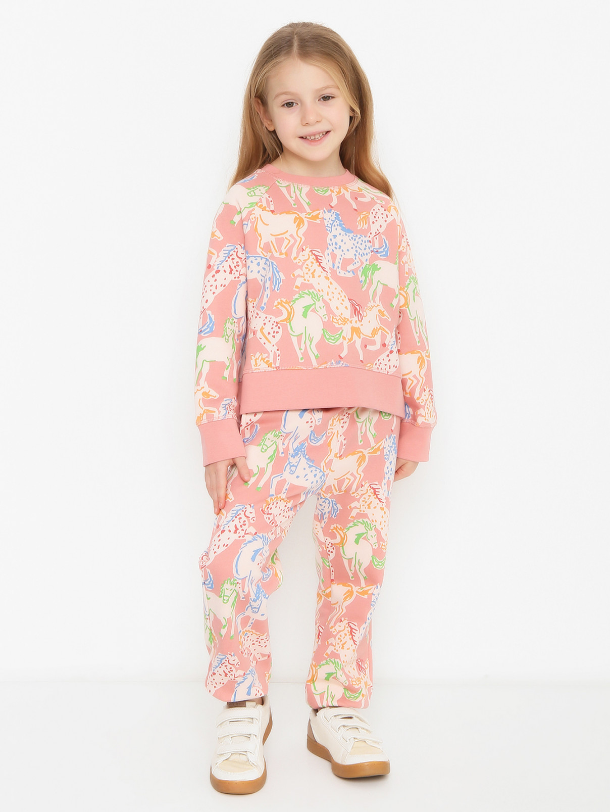 Костюм из хлопка с рисунком Stella McCartney kids  –  МодельОбщийВид  – Цвет:  Розовый