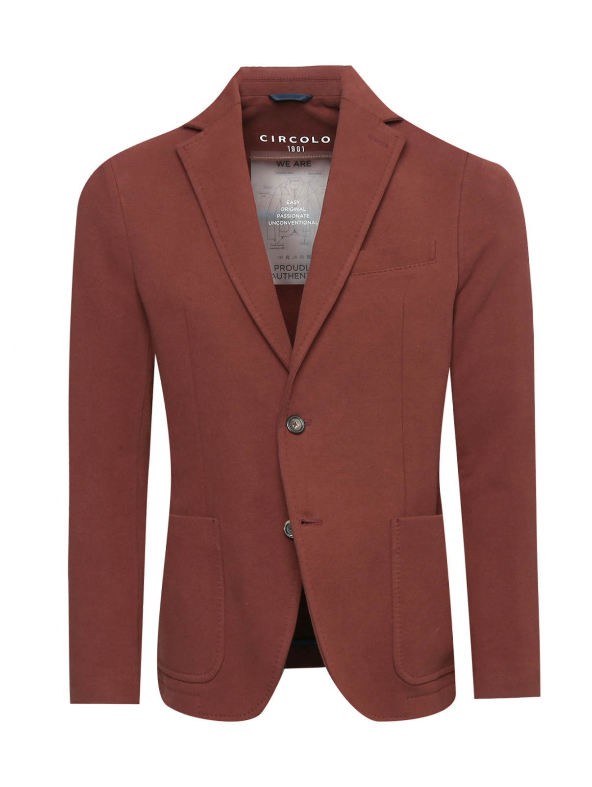 Пиджак трикотажный из хлопка с карманами Circolo  –  Общий вид  – Цвет:  Красный