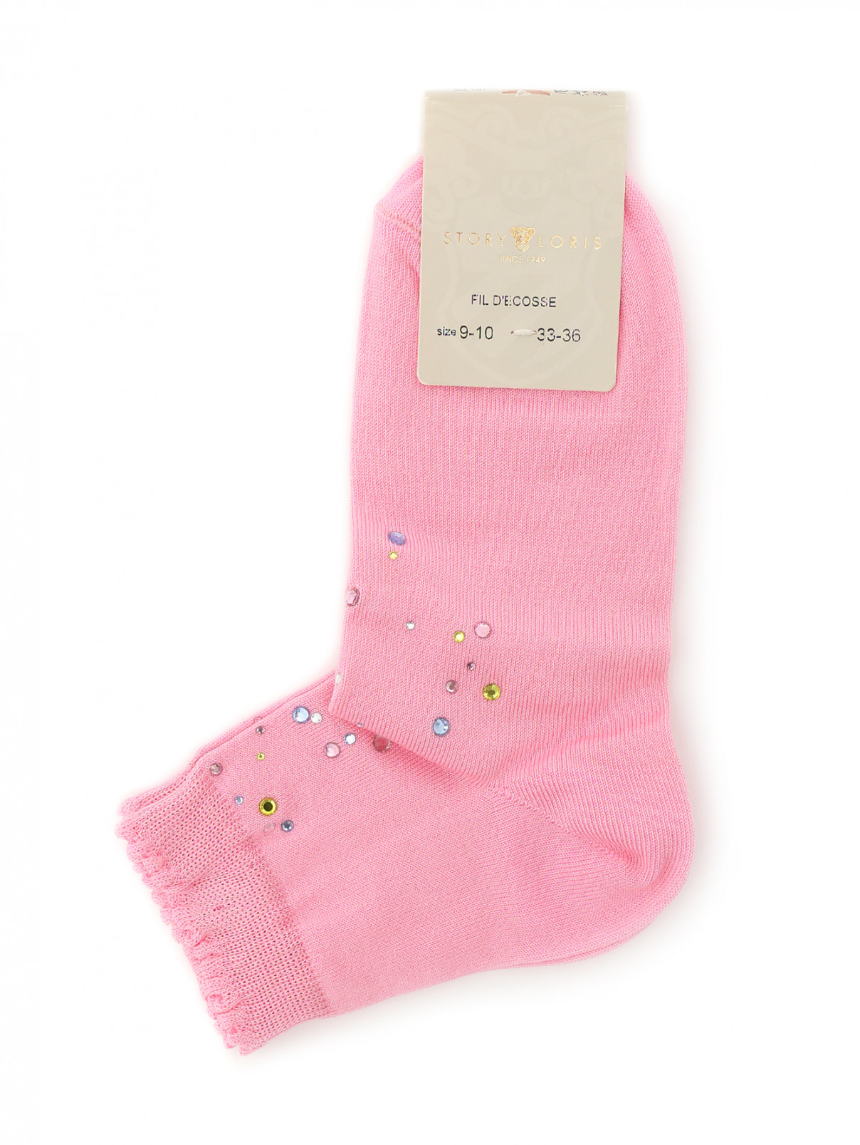 Носки из хлопка декорированные стразами Story Loris  –  Общий вид  – Цвет:  Розовый