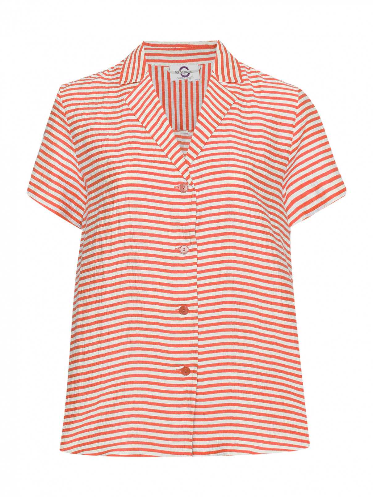 Блуза из смешанного льна с узором полоска Marina Rinaldi  –  Общий вид  – Цвет:  Красный