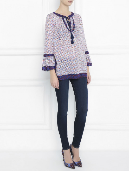Туника из шелка с узором Tory Burch - МодельОбщийВид