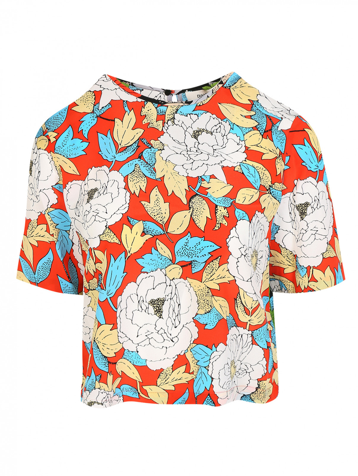 Блуза из шелка укороченная ,цветочный принт Diane von Furstenberg  –  Общий вид  – Цвет:  Узор