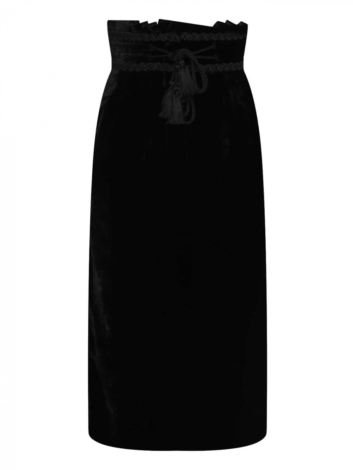 Бархатная юбка из шелка с бахромой Alberta Ferretti  –  Общий вид  – Цвет:  Черный