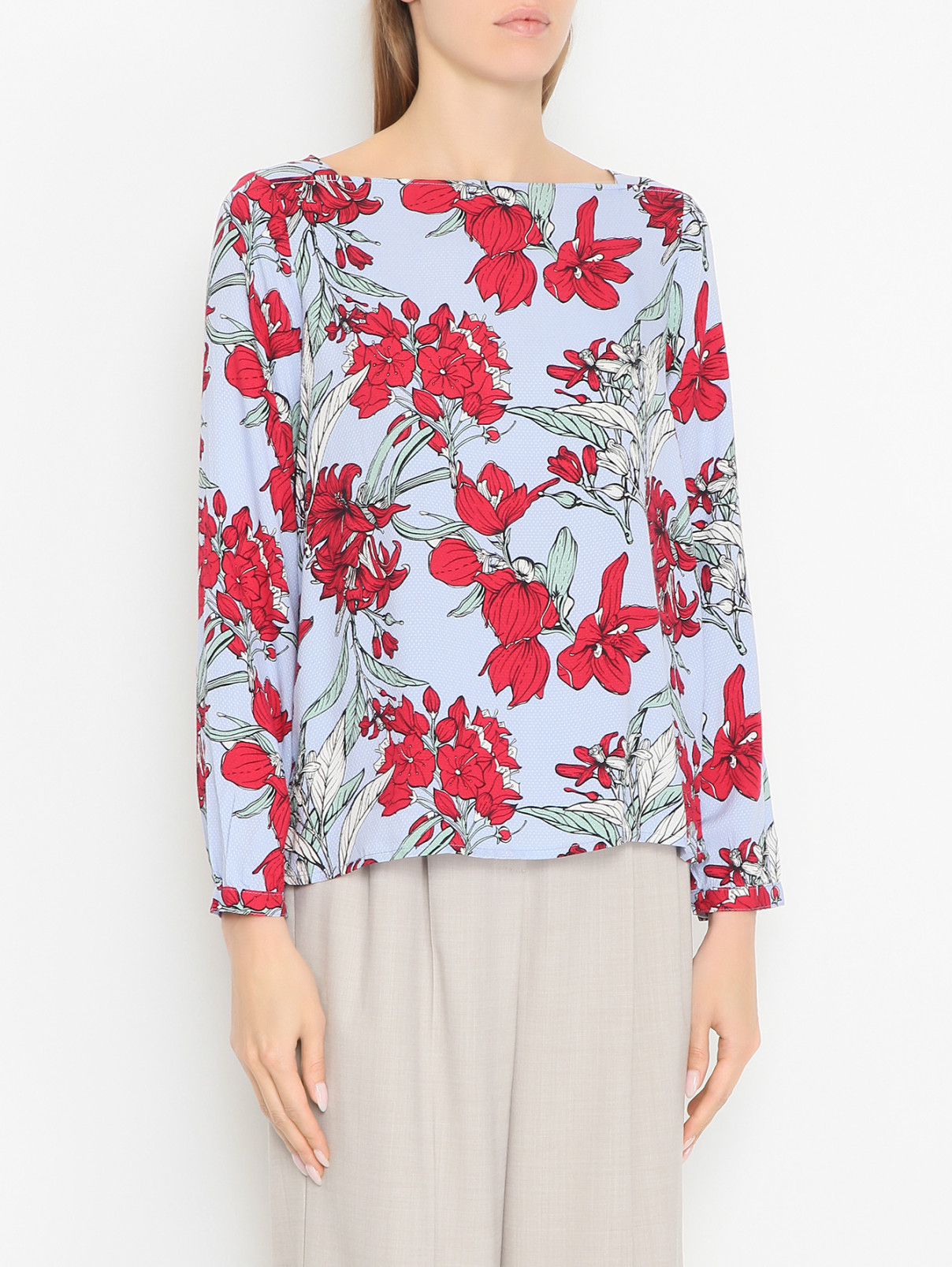 Блуза прямого кроя с цветочным принтом S.Oliver  –  МодельВерхНиз  – Цвет:  Узор