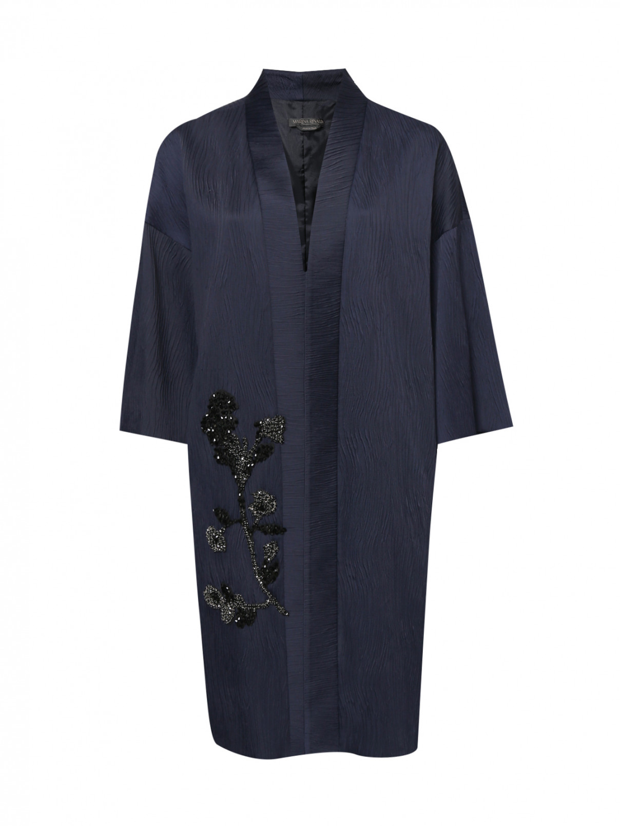 Пальто легкое из жатой ткани с декором из страз Marina Rinaldi  –  Общий вид  – Цвет:  Синий
