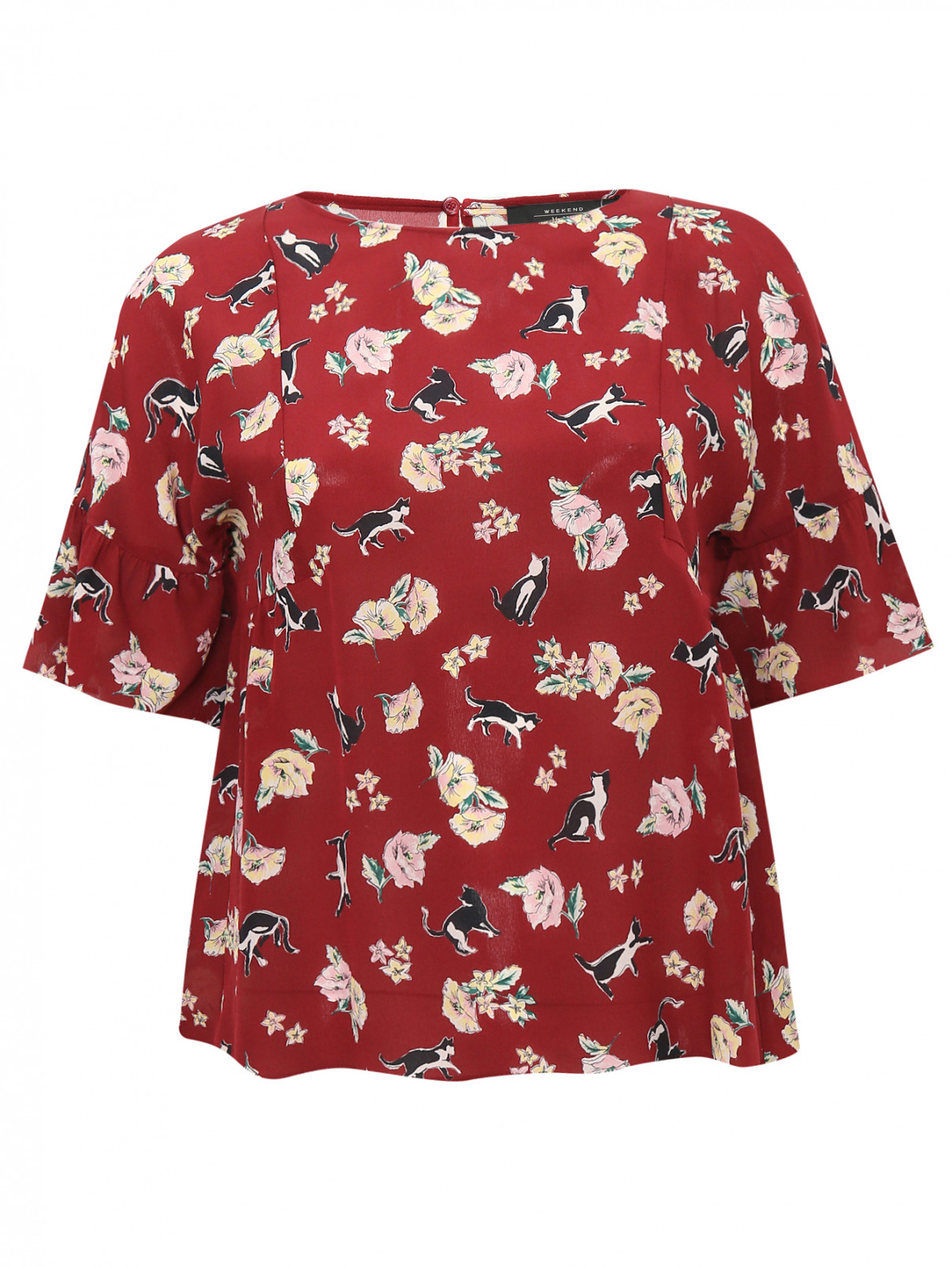 Блуза из шелка с принтом Weekend Max Mara  –  Общий вид  – Цвет:  Красный
