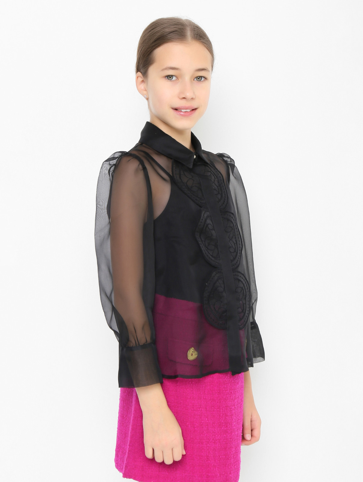 Полупрозрачная блуза из шелка Elie Saab  –  МодельВерхНиз  – Цвет:  Черный
