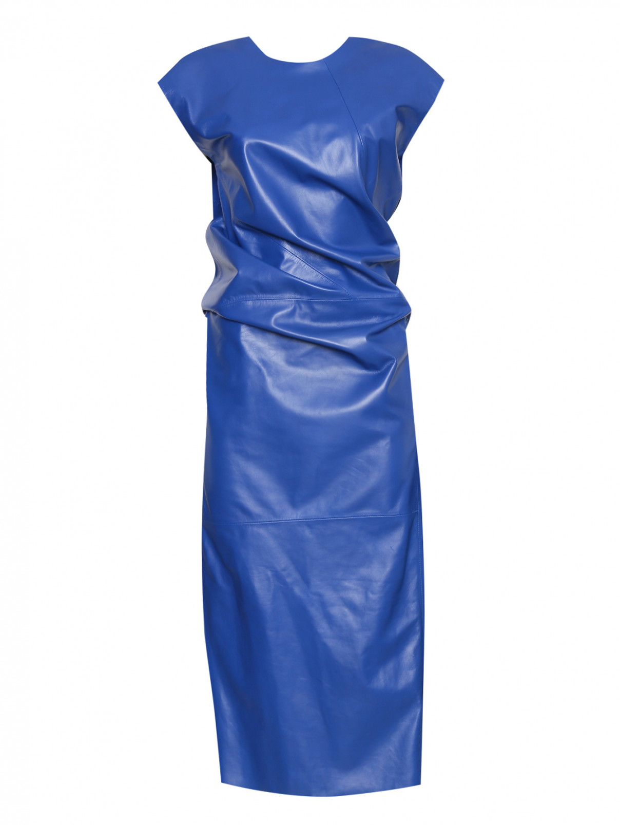 Платье из кожи с V-образным вырезом Sportmax  –  Общий вид  – Цвет:  Синий