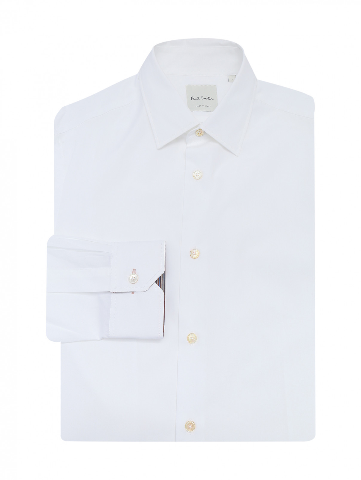 Однотонная рубашка из хлопка Paul Smith  –  Общий вид  – Цвет:  Белый