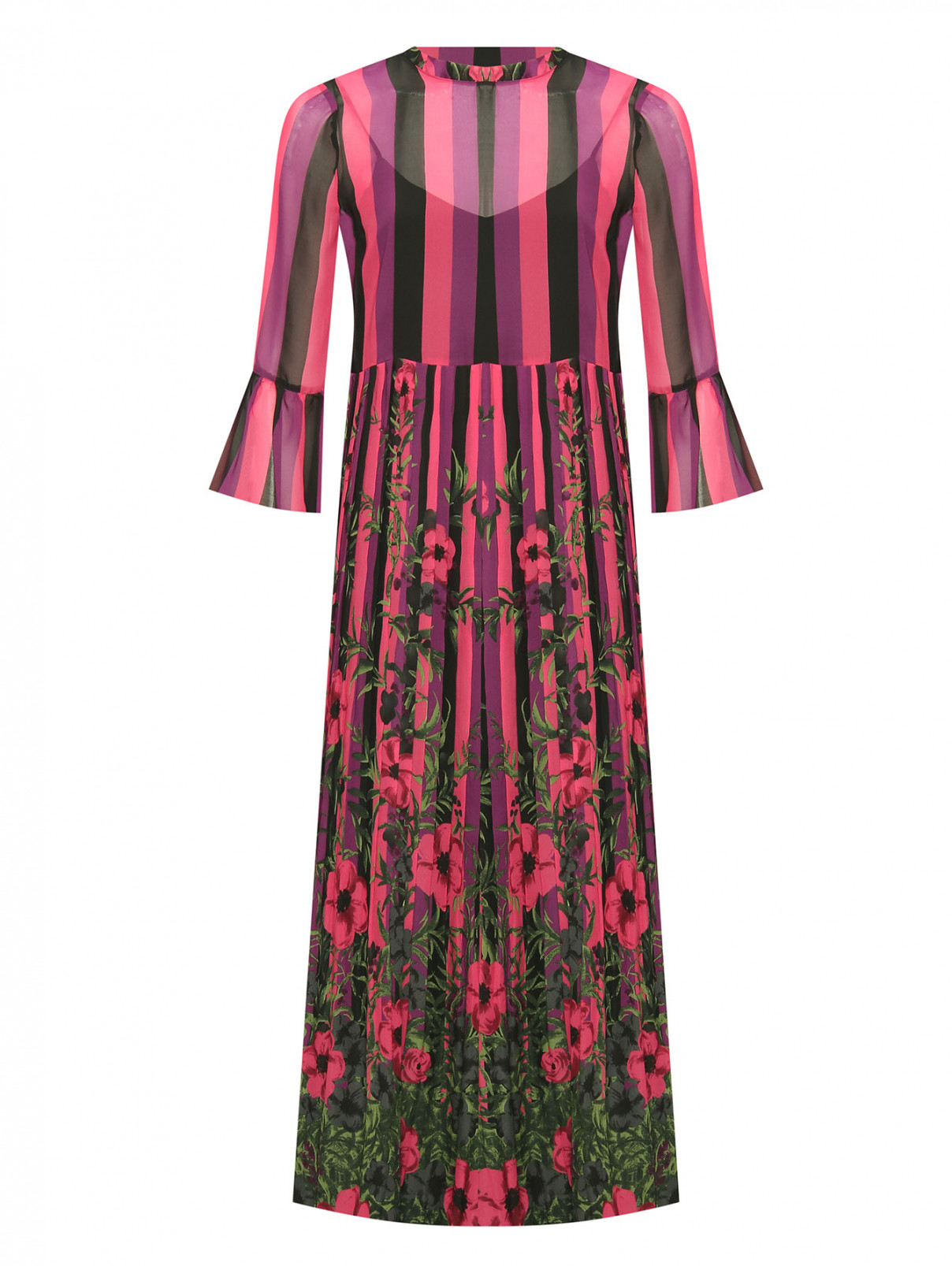 Яркое платье в полоску с юбкой плиссе TWINSET  –  Общий вид  – Цвет:  Мультиколор