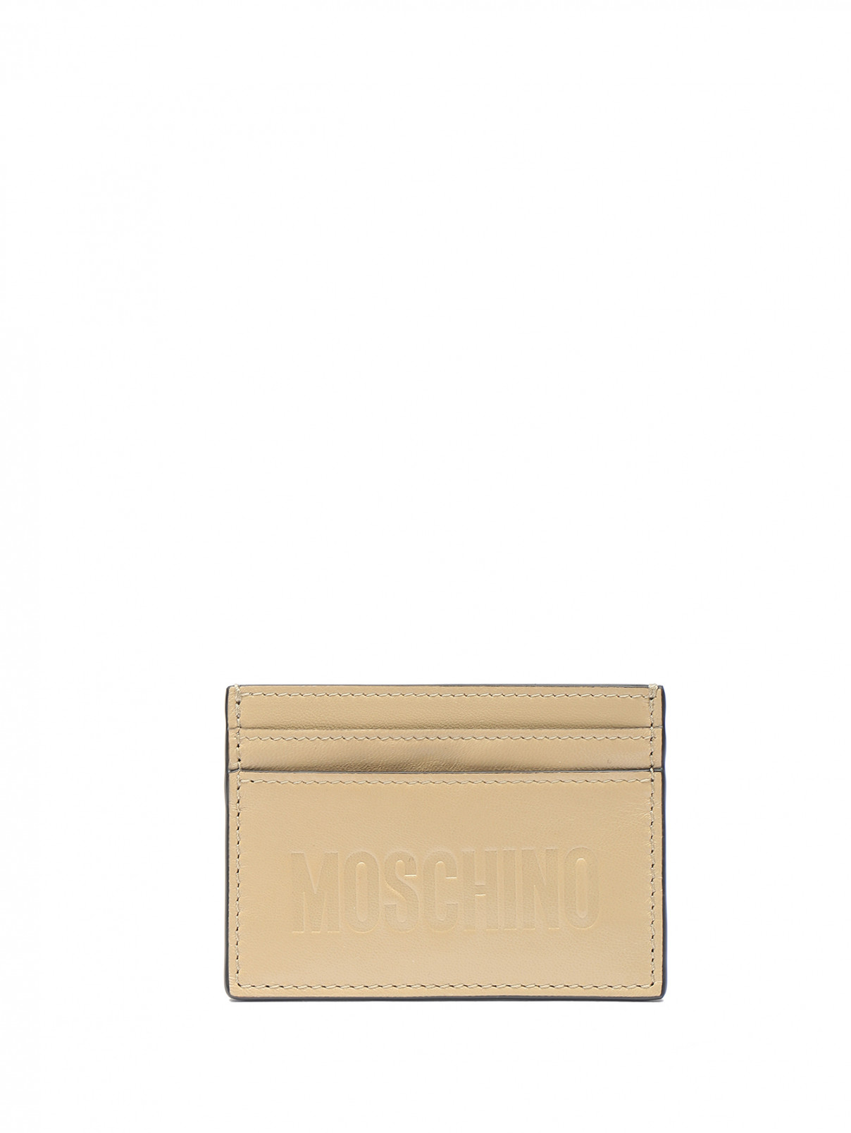 Кошелек для карт из кожи с логотипом Moschino  –  Общий вид  – Цвет:  Бежевый