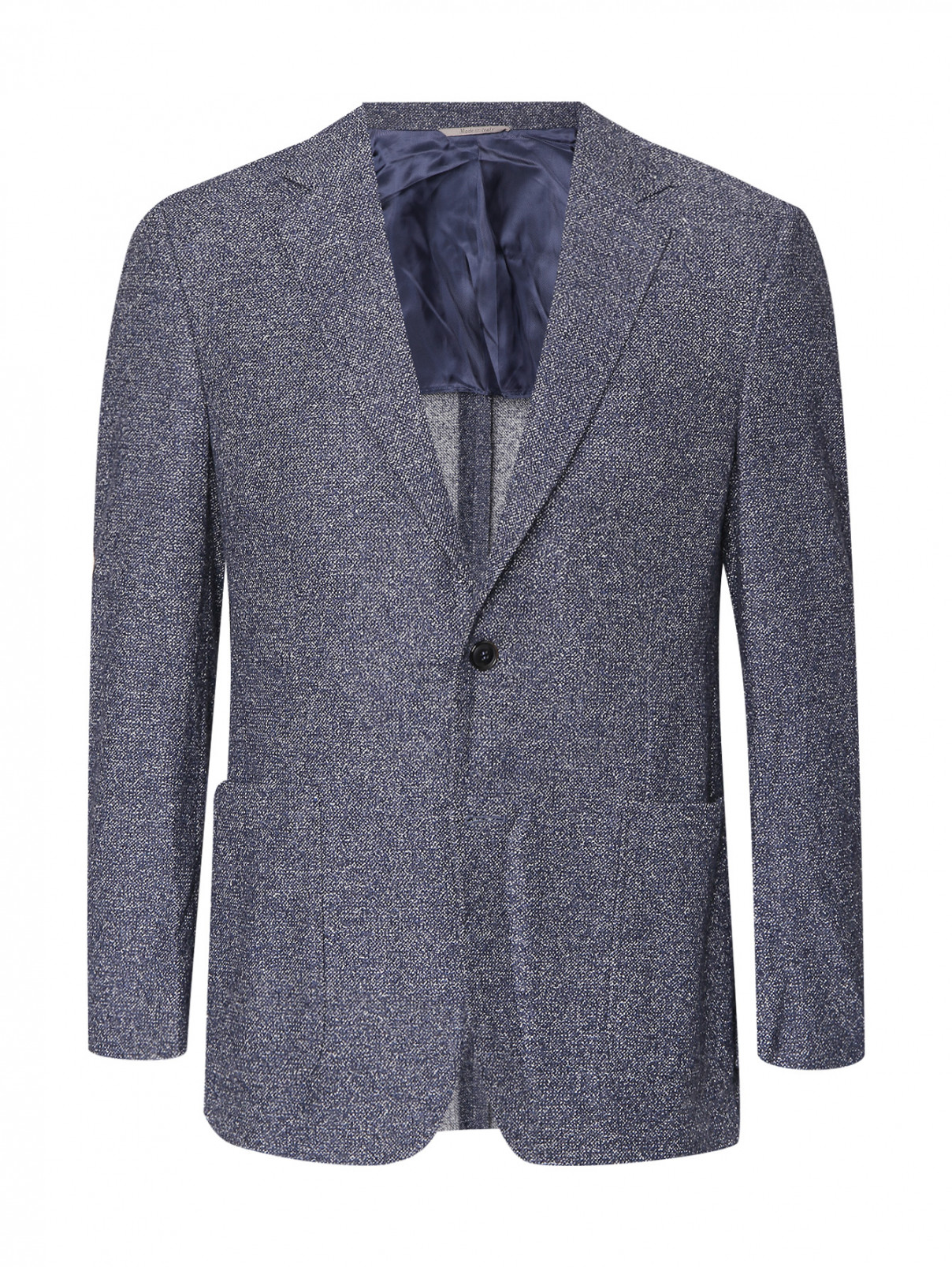 Пиджак из шерсти и хлопка с узором Canali  –  Общий вид  – Цвет:  Синий