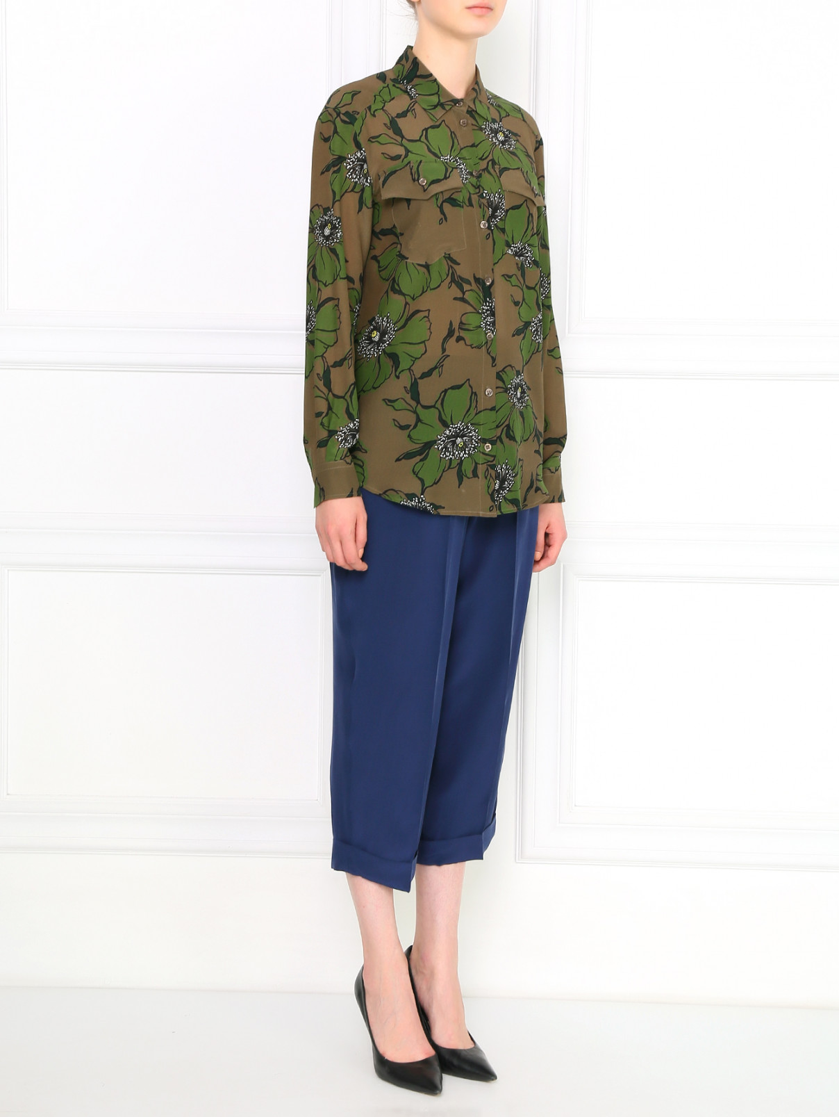 Блуза из шелка с цветочным узором Sportmax Code  –  Модель Общий вид  – Цвет:  Зеленый