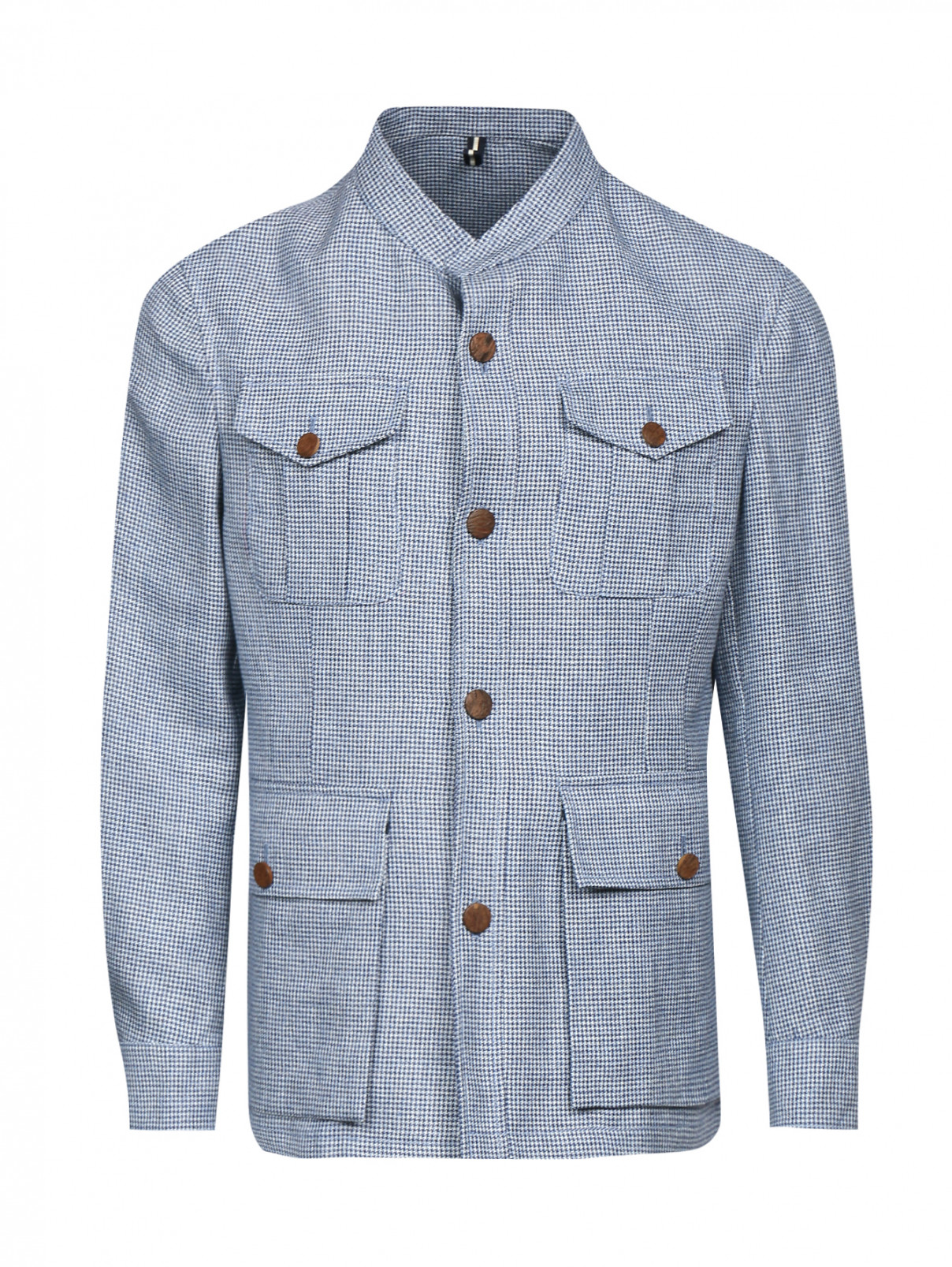 Куртка из шерсти и льна на пуговицах LARDINI  –  Общий вид  – Цвет:  Синий