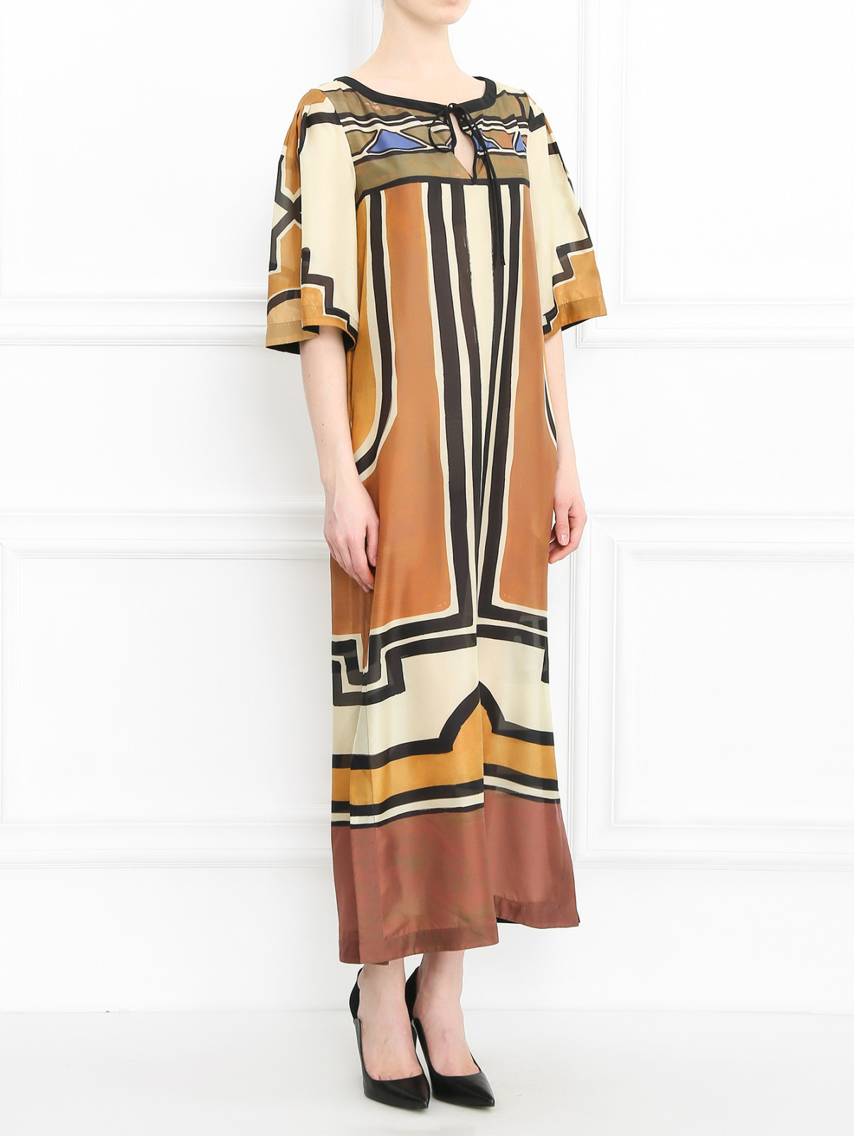 Платье свободного кроя из шелка с узором Alberta Ferretti  –  Модель Общий вид  – Цвет:  Узор