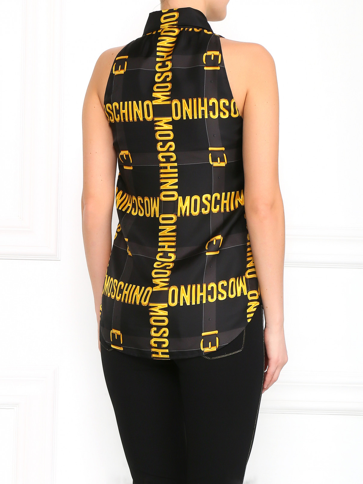 Блуза из шелка с принтом Moschino  –  Модель Верх-Низ1  – Цвет:  Черный