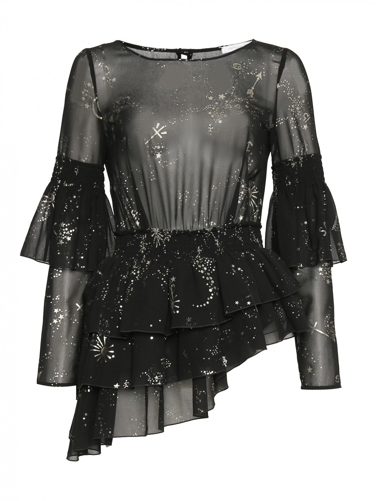 Блуза асимметричного кроя с воланами Patrizia Pepe  –  Общий вид  – Цвет:  Черный