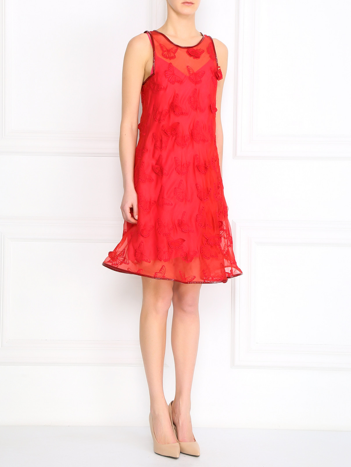 Шелковое платье декорированное кружевными деталями Sportmax  –  Модель Общий вид  – Цвет:  Красный