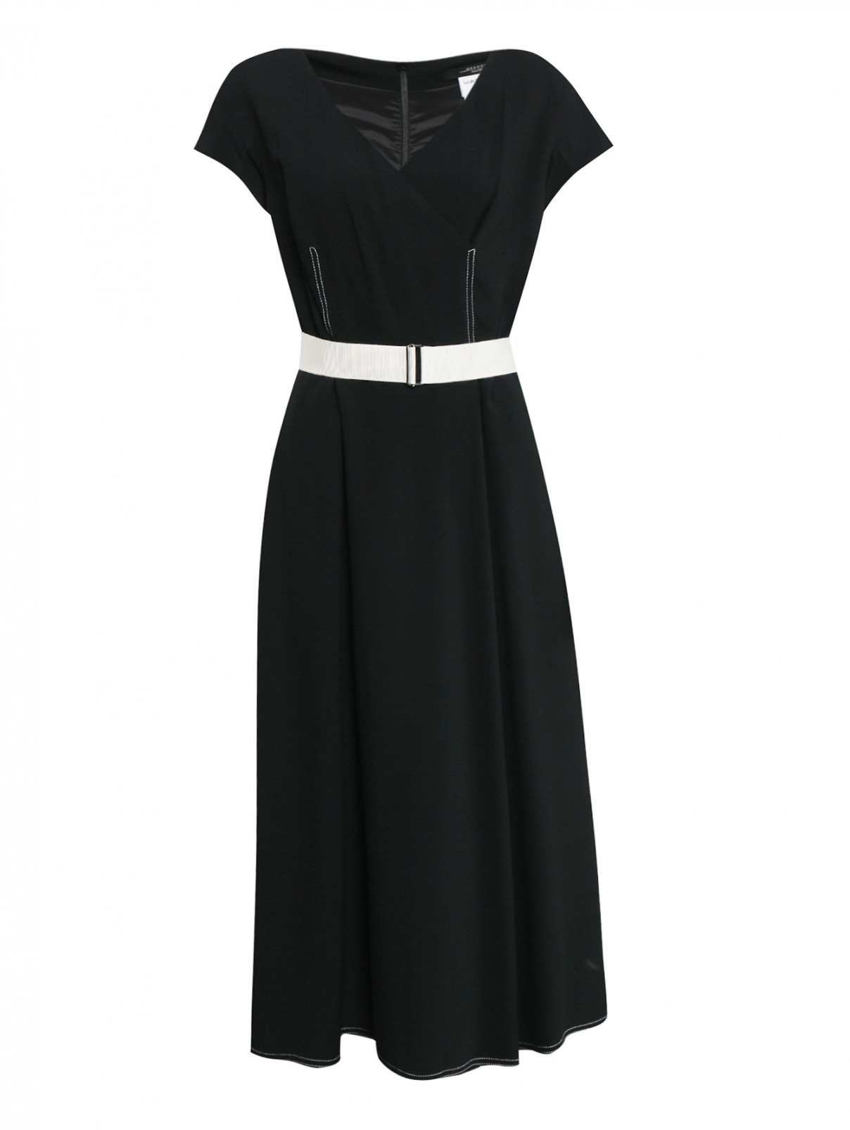 Платье-миди с контрастным поясом Weekend Max Mara  –  Общий вид  – Цвет:  Черный