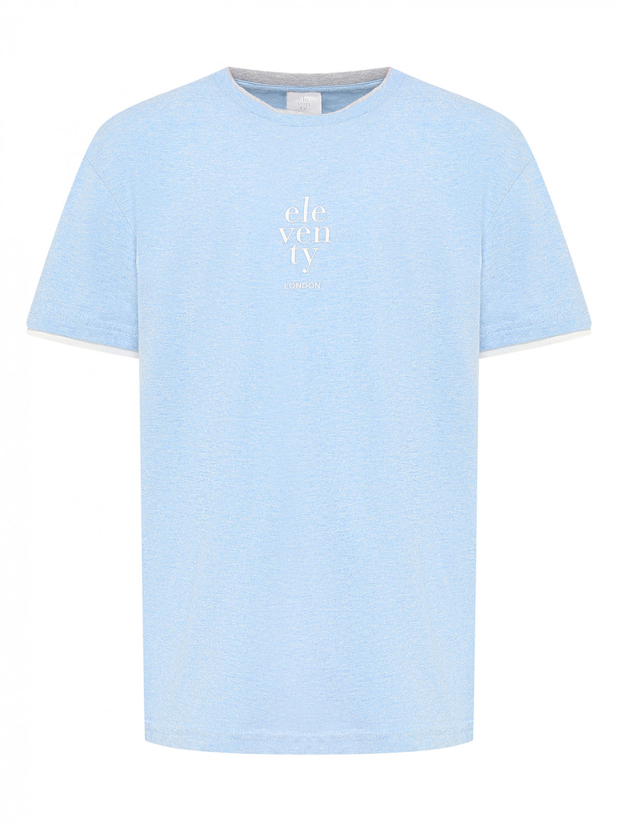 Хлопковая футболка с принтом Eleventy  –  Общий вид  – Цвет:  Синий