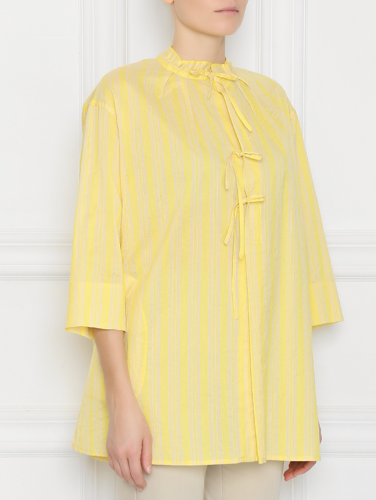Блуза из хлопка и шелка в полоску Aspesi  –  МодельВерхНиз  – Цвет:  Желтый