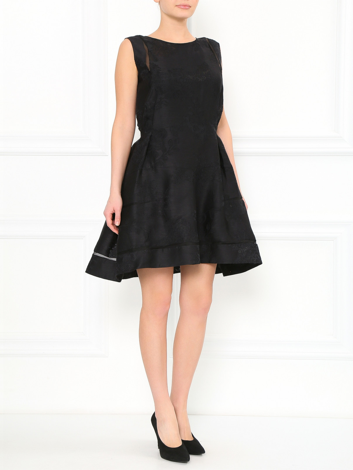 Кружевное платье из шелка и льна Ermanno Scervino  –  Модель Общий вид  – Цвет:  Черный