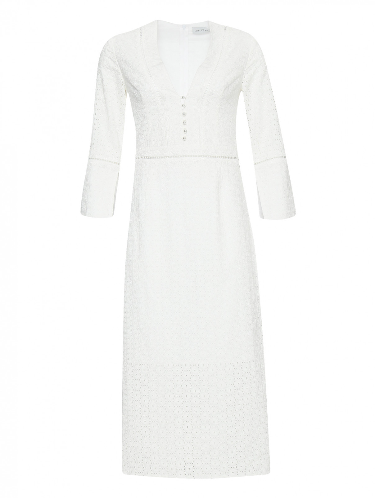 Платье-миди с рукавами 3/4 Ли-Лу  –  Общий вид  – Цвет:  Белый