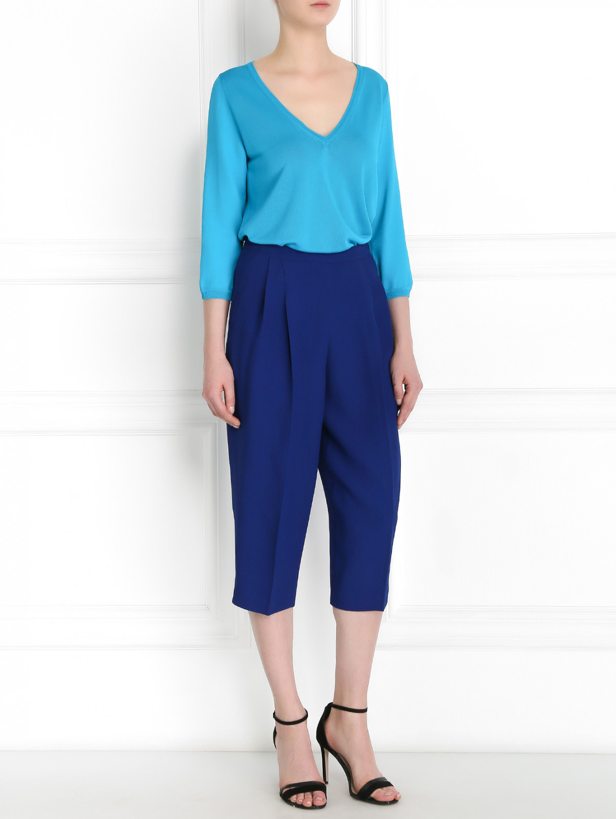 Укороченные брюки свободного кроя с карманами Andrew GN  –  Модель Общий вид  – Цвет:  Синий