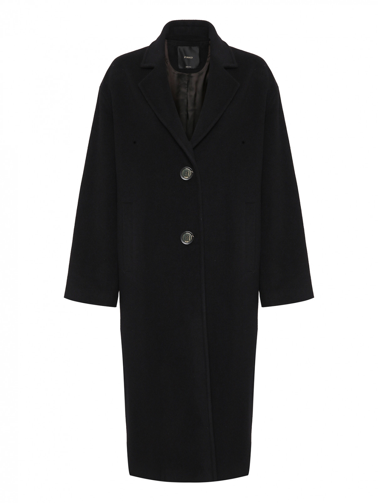 Шерстяное пальто прямого кроя PINKO  –  Общий вид  – Цвет:  Черный