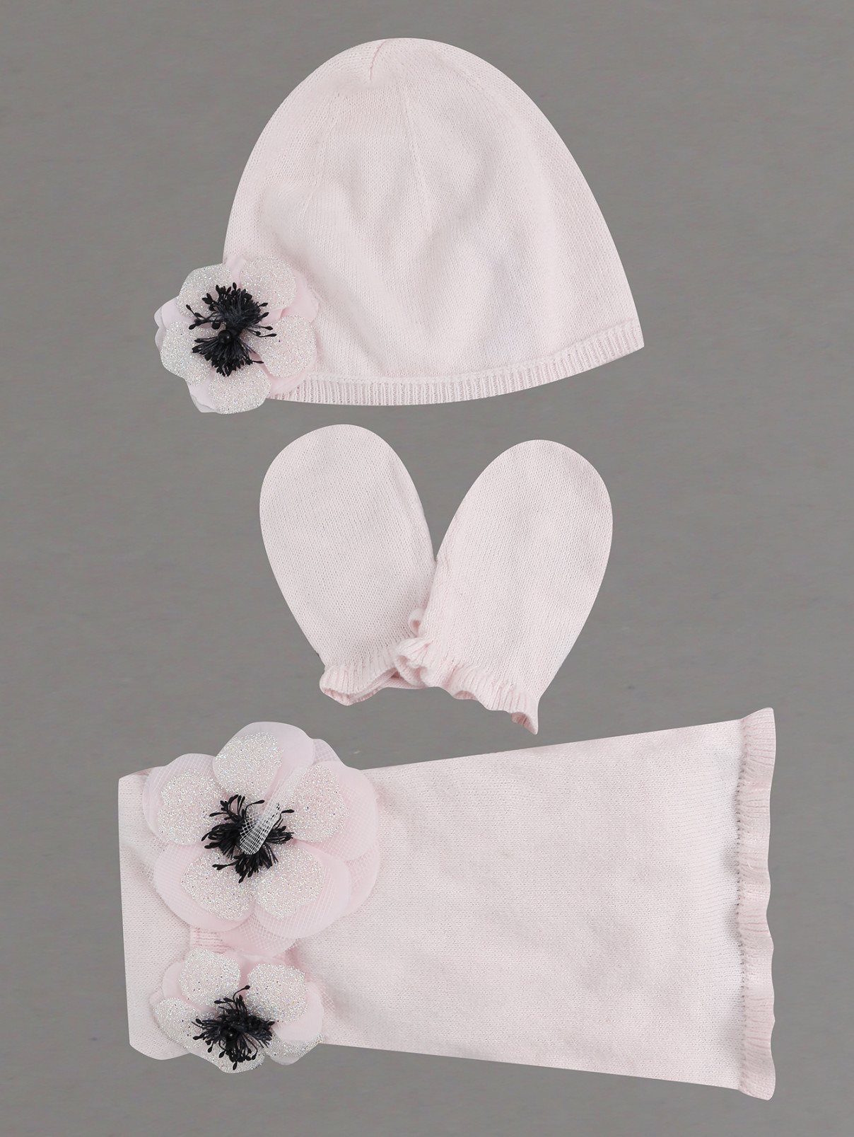 Комплект шапочка и шарф с цветочным декором Tartine Et Chocolat  –  Общий вид  – Цвет:  Розовый